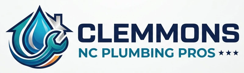 Clemmons NC Plumbing Pros logo: a water drop and wrench inside a house outline